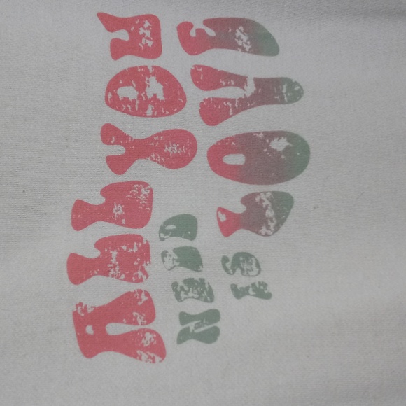 Women's Oli & Viv All You Need Is Love tan pink sage L crewneck - Picture 5 of 8